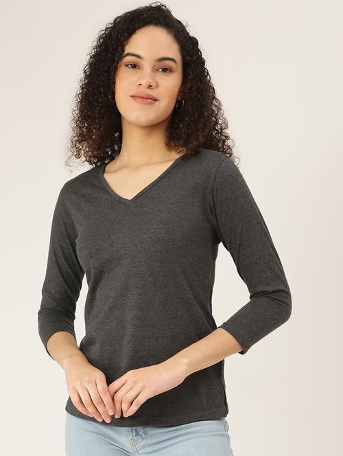 women solid three quarter sleeves t-shirt - 21844888 - Very Small Image - 1
