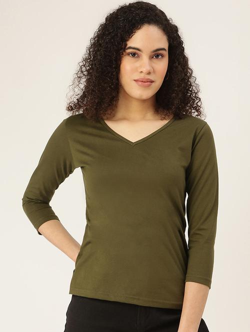 women solid three quarter sleeves t-shirt - 21844890 - Very Small Image - 1