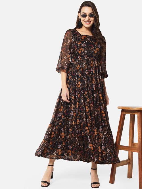 women printed puff sleeves tiered dress - 21845540 - Very Small Image - 1