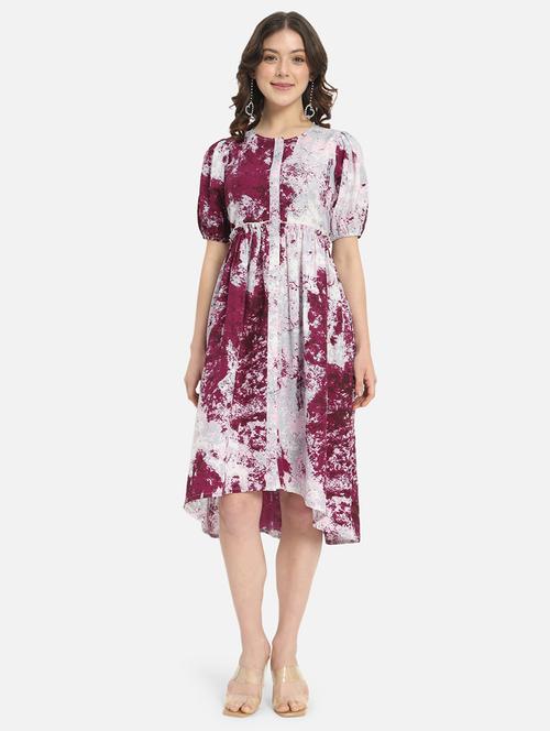women printed puff sleeves high low dress - 21845542 - Very Small Image - 1
