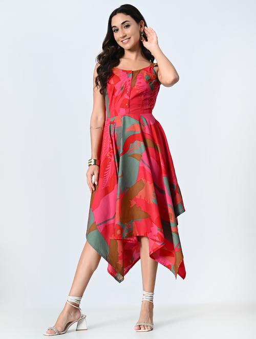 women printed sleeveless asymmetric dress - 21845544 - Very Small Image - 1