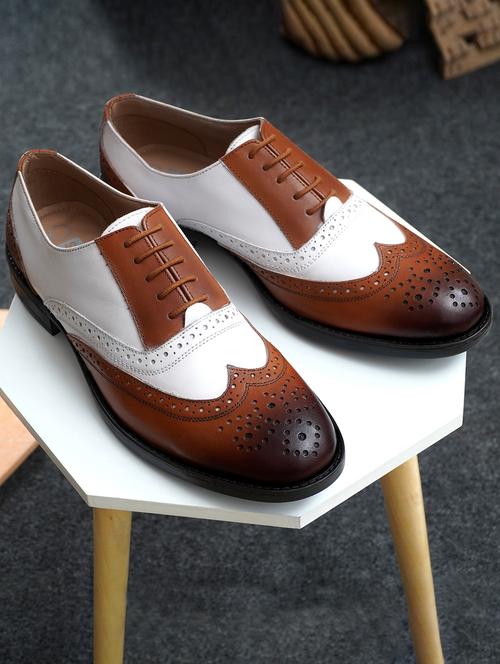 men tan textured lace-up brouges - 21853786 - Very Small Image - 1