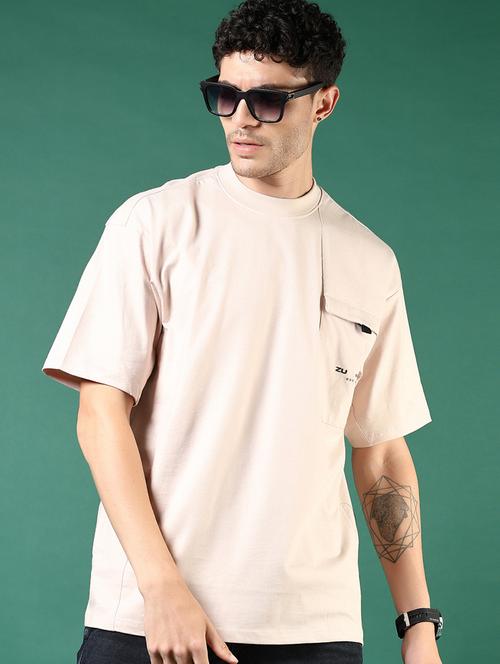 men beige typographic short sleeve regular fit t-shirt - 21853846 - Very Small Image - 1