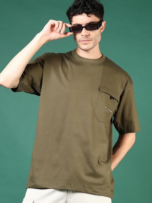men olive typographic short sleeve regular fit t-shirt - 21853847 - Very Small Image - 1