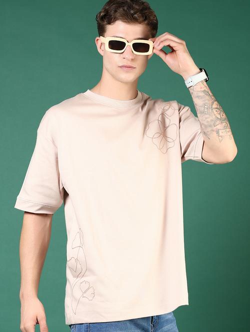 men beige self design short sleeve regular fit t-shirt - 21853850 - Very Small Image - 1