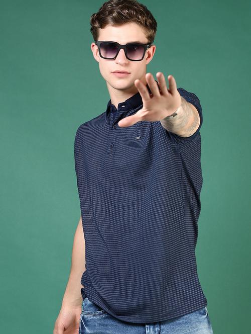 men navy blue solid short sleeve regular fit polo t-shirt - 21853867 - Very Small Image - 1
