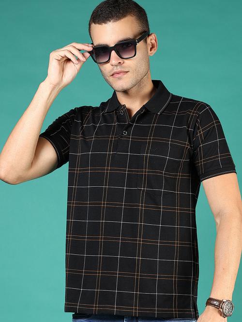 men black checkered short sleeve regular fit polo t-shirt - 21853882 - Very Small Image - 1