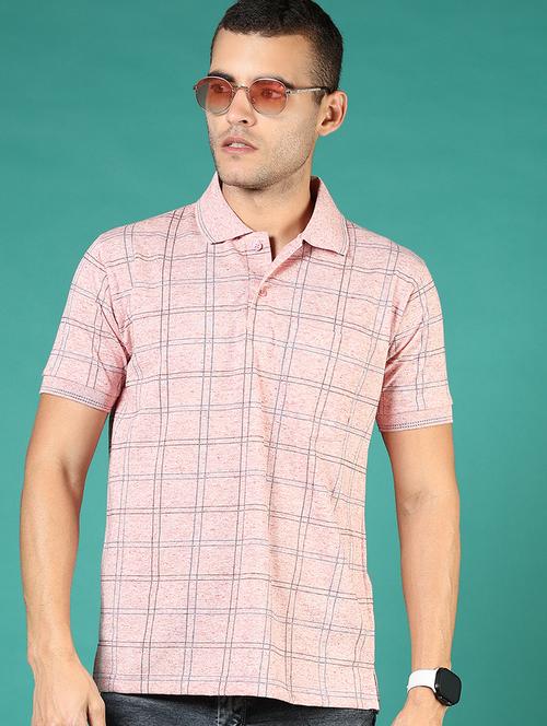 men pink checkered short sleeve regular fit polo t-shirt - 21853886 - Very Small Image - 1
