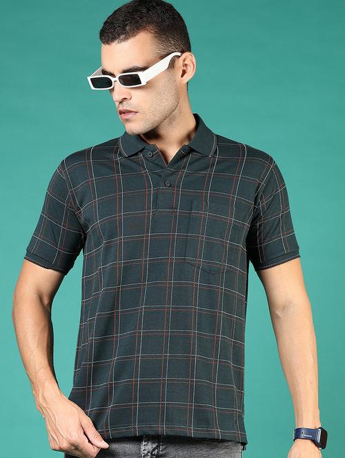 men teal checkered short sleeve regular fit polo t-shirt - 21853889 - Very Small Image - 1