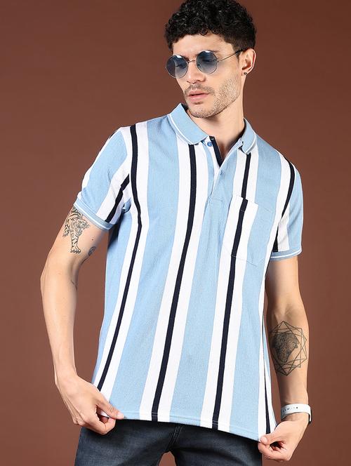 men light blue striped short sleeve slim fit polo t-shirt - 21853895 - Very Small Image - 1