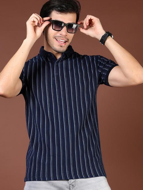 men blue stripes short sleeve regular fit polo t-shirt - 21853996 - Very Small Image - 1
