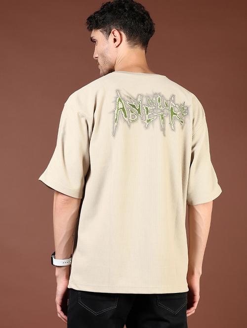 men beige typographic short sleeve regular fit t-shirt - 21853998 - Very Small Image - 1