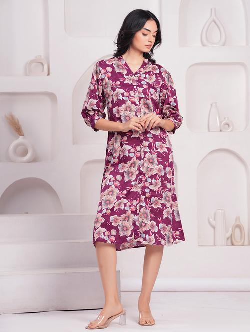 women floral print puff sleeves a-line dress - 21854050 - Very Small Image - 1