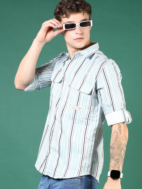 men green stripes long sleeve regular fit casual shirt - 21854238 - Very Small Image - 1