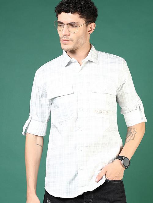 men grey checked long sleeve regular fit casual shirt - 21854241 - Very Small Image - 1