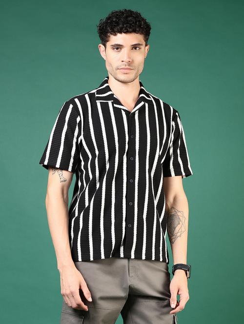 men black stripes short sleeve regular fit casual shirt - 21854266 - Very Small Image - 1