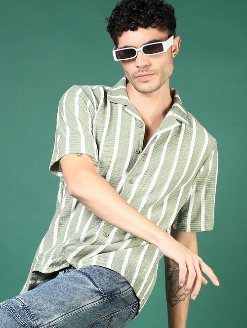 men neo mint stripes short sleeve regular fit casual shirt - 21854271 - Very Small Image - 1