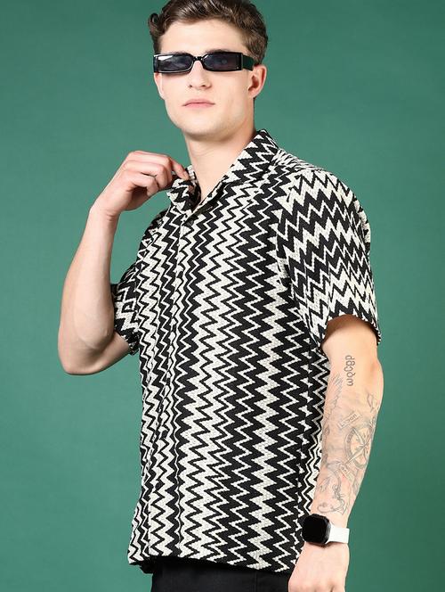 men black chevron short sleeve regular fit casual shirt - 21854274 - Very Small Image - 1