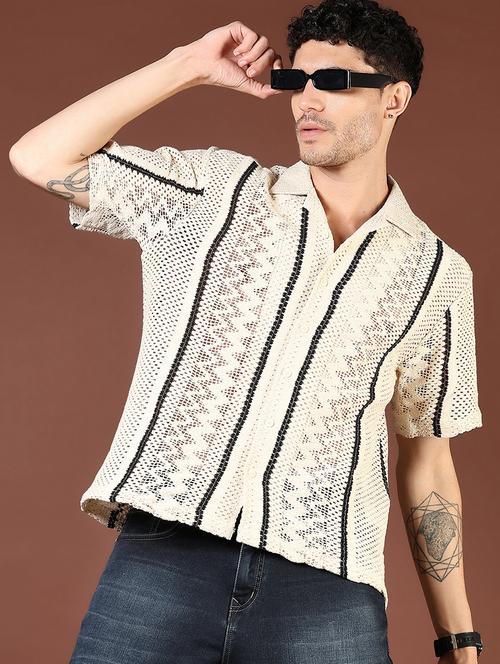 men beige self design short sleeve regular fit casual shirt - 21854276 - Very Small Image - 1