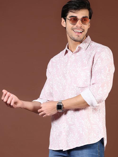 men pink printed long sleeve regular fit casual shirt - 21854282 - Very Small Image - 1