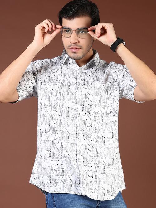 men printed short sleeve slim fit casual shirt - 21854319 - Very Small Image - 1