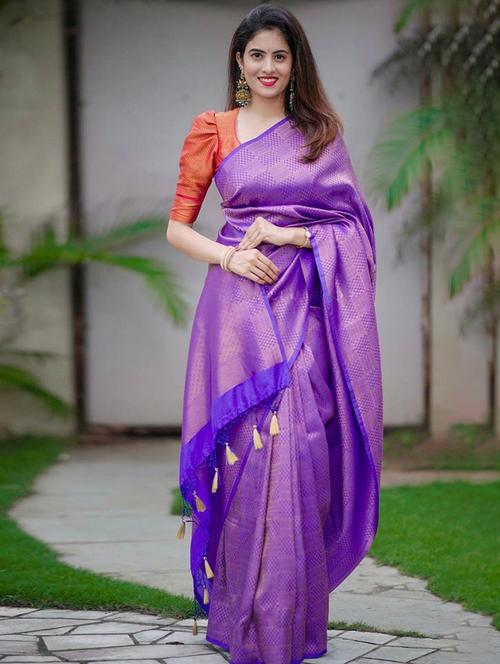 women purple kanjivaram saree with blouse - 21854470 - Very Small Image - 1