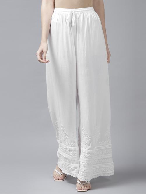 women embroidered hem flared palazzo - 21854508 - Very Small Image - 1