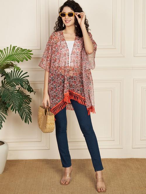 women printed fringed hem regular shrug - 21854971 - Very Small Image - 1