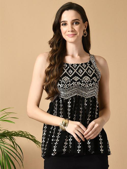 women black embroidered a-line ethnic top - 21855505 - Very Small Image - 1