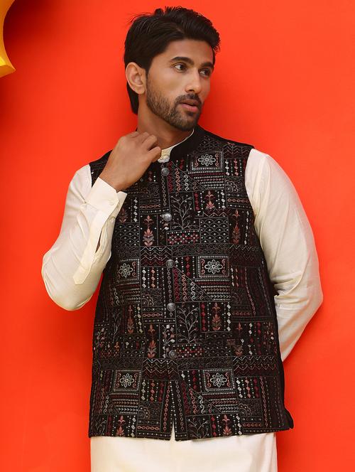 men embroidered mandarin neck nehru jacket - 21855591 - Very Small Image - 1