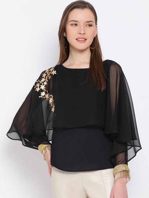 women embroidered cape sleeves regular top - 21863981 - Very Small Image - 1