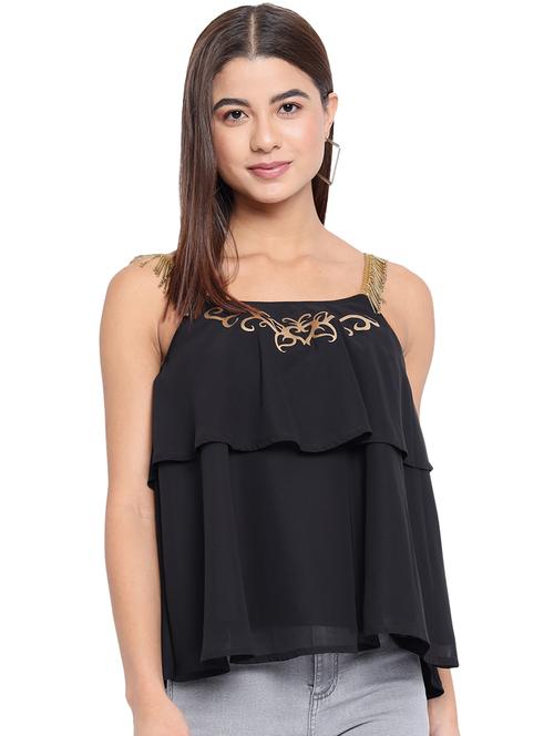 women printed shoulder strap layered  top - 21864000 - Very Small Image - 1
