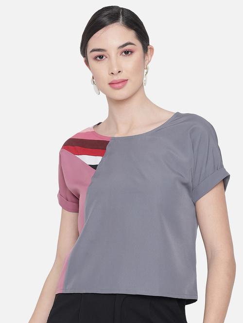 women solid blocked short sleeves regular top - 21864006 - Very Small Image - 1