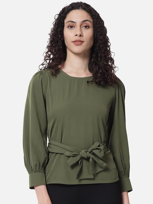 women solid long sleeves tie up detailed regular top - 21864017 - Very Small Image - 1