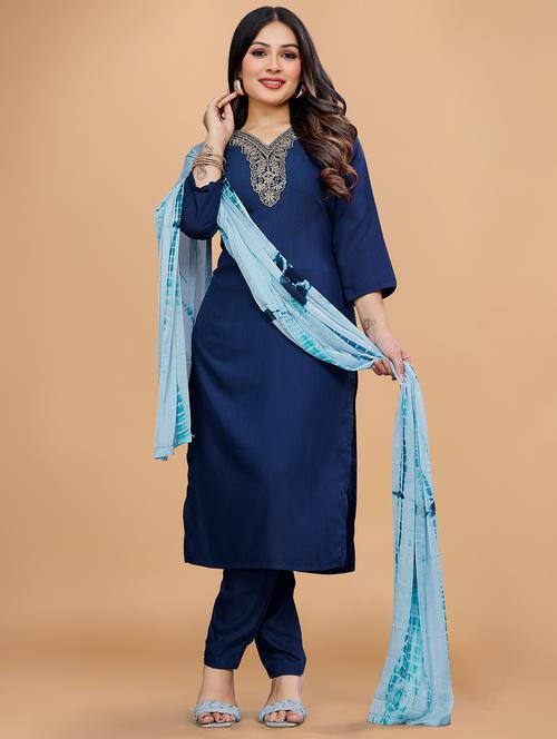 women three quarter sleeve kurta pant with dupatta set - 21866063 - Very Small Image - 1