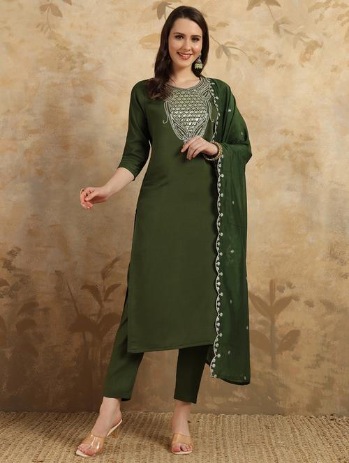 women three quarter sleeve kurta pant with dupatta set - 21866087 - Very Small Image - 1