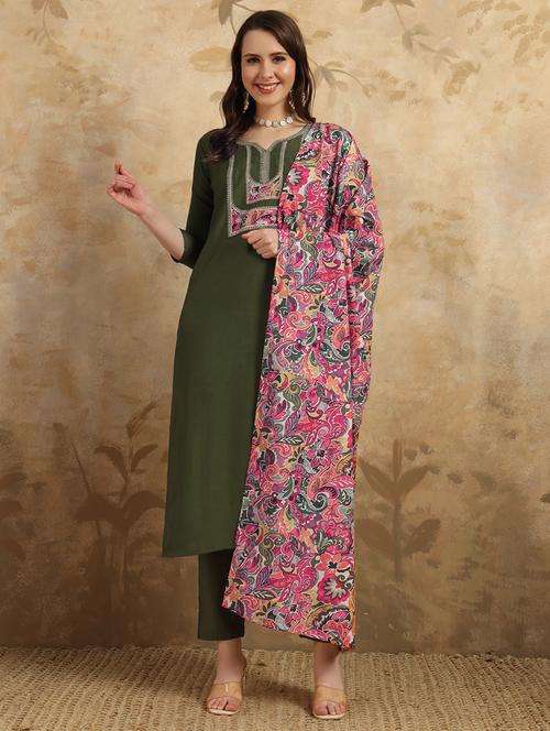 women three quarter sleeve kurta pant with dupatta set - 21866092 - Very Small Image - 1