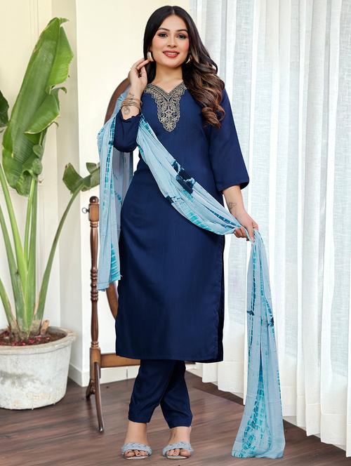 women three quarter sleeve kurta pant with dupatta set - 21866104 - Very Small Image - 1