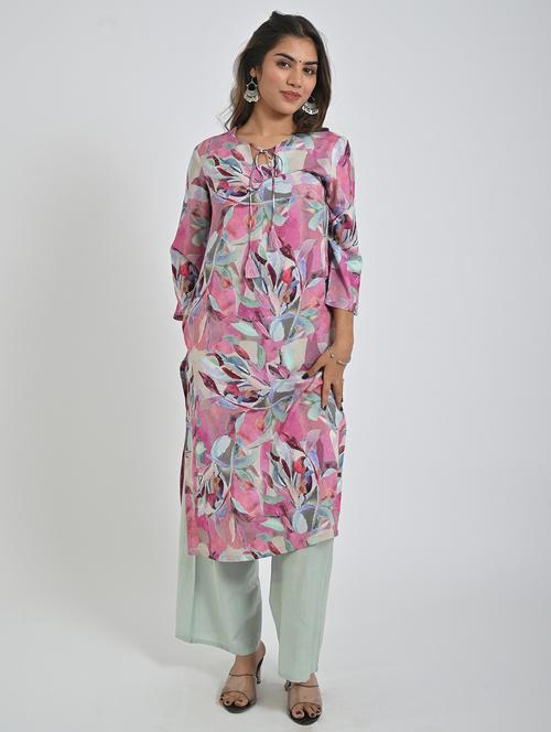women printed three quarter sleeve straight kurta - 21866173 - Very Small Image - 1