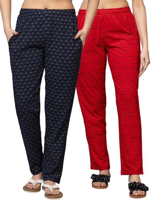 women pack of 2 printed mid rise lounge wear pajama - 21866551 - Very Small Image - 1