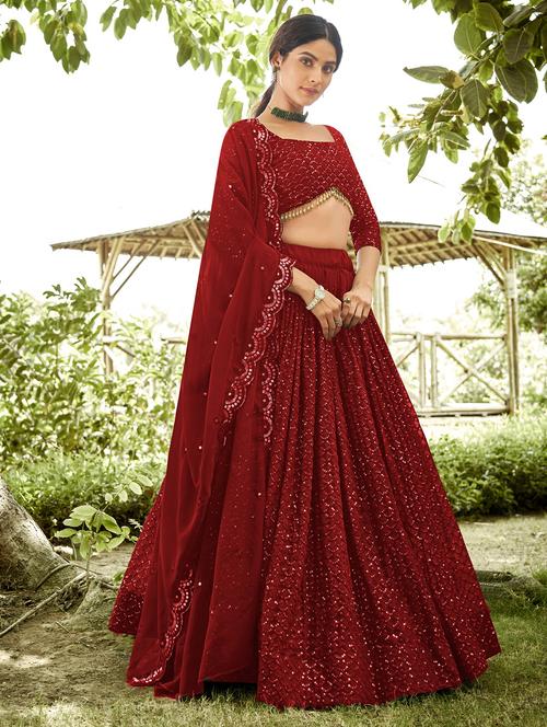 Women Flared Semi Stitched Lehenga Choli With Dupatta Set - 21867337 - Very Small Image - 1