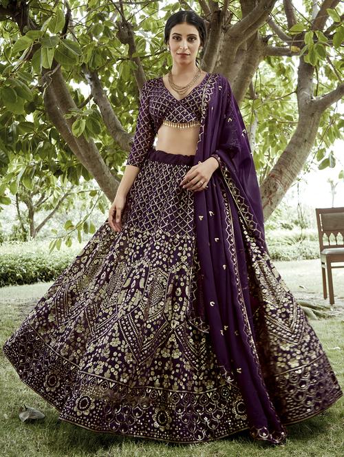 Women Flared Semi Stitched Lehenga Choli With Dupatta Set - 21867338 - Very Small Image - 1
