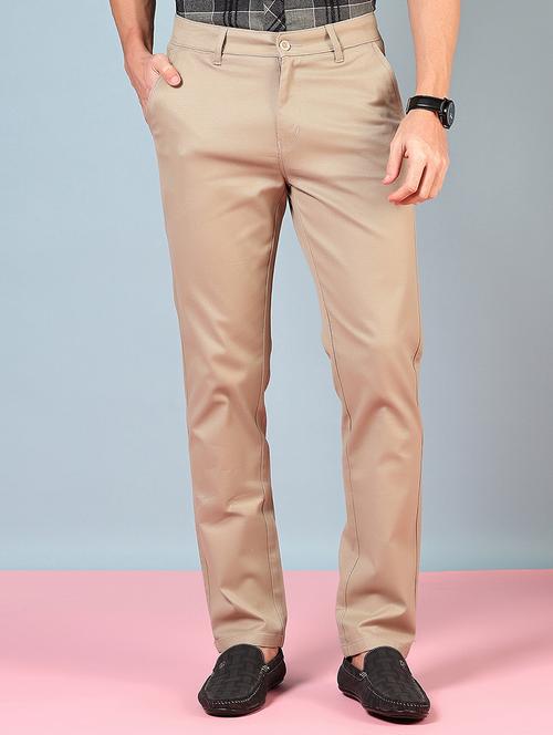 Men Solid Md Rise Flat Front Casual Chinos - 21872221 - Very Small Image - 1