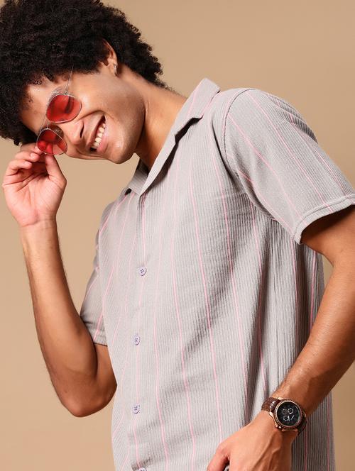 men striped cuban collared short sleeve shirt - 21872537 - Very Small Image - 1