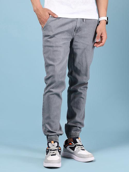 men grey solid mid rise regular fit jogger - 21873125 - Very Small Image - 1