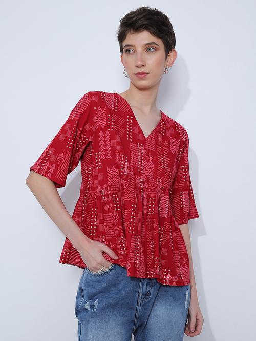women prined short sleeve peplum top - 21873284 - Very Small Image - 1