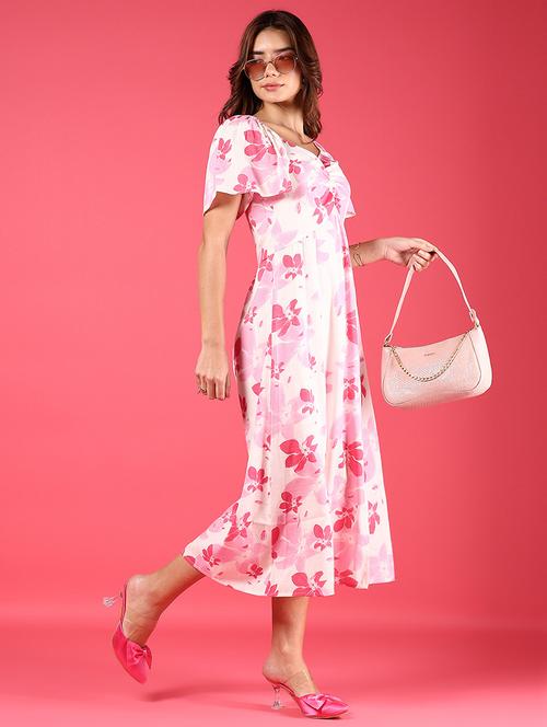 women pink floral printed a-line dress - 21873302 - Very Small Image - 1