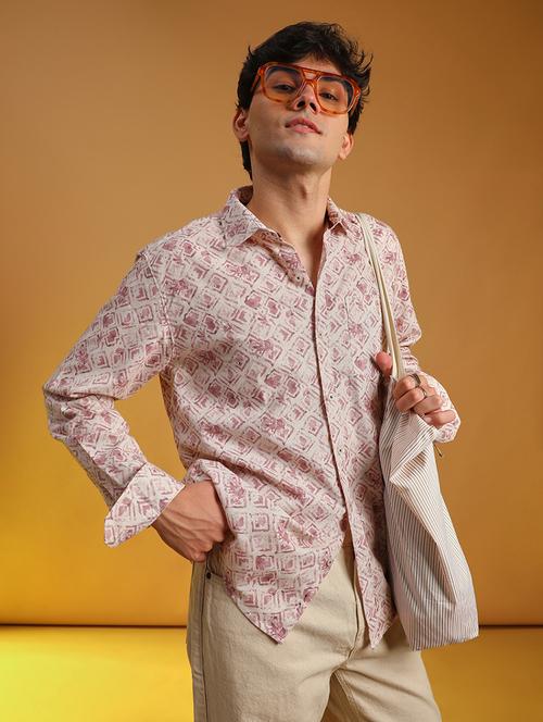 men printed collared long sleeve shirt - 21873337 - Very Small Image - 1