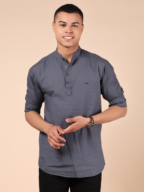 men solid mandarin neck short kurta - 21873458 - Very Small Image - 1