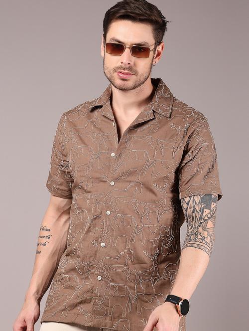 men brown short sleeve regular fit casual shirt - 21873649 - Very Small Image - 1